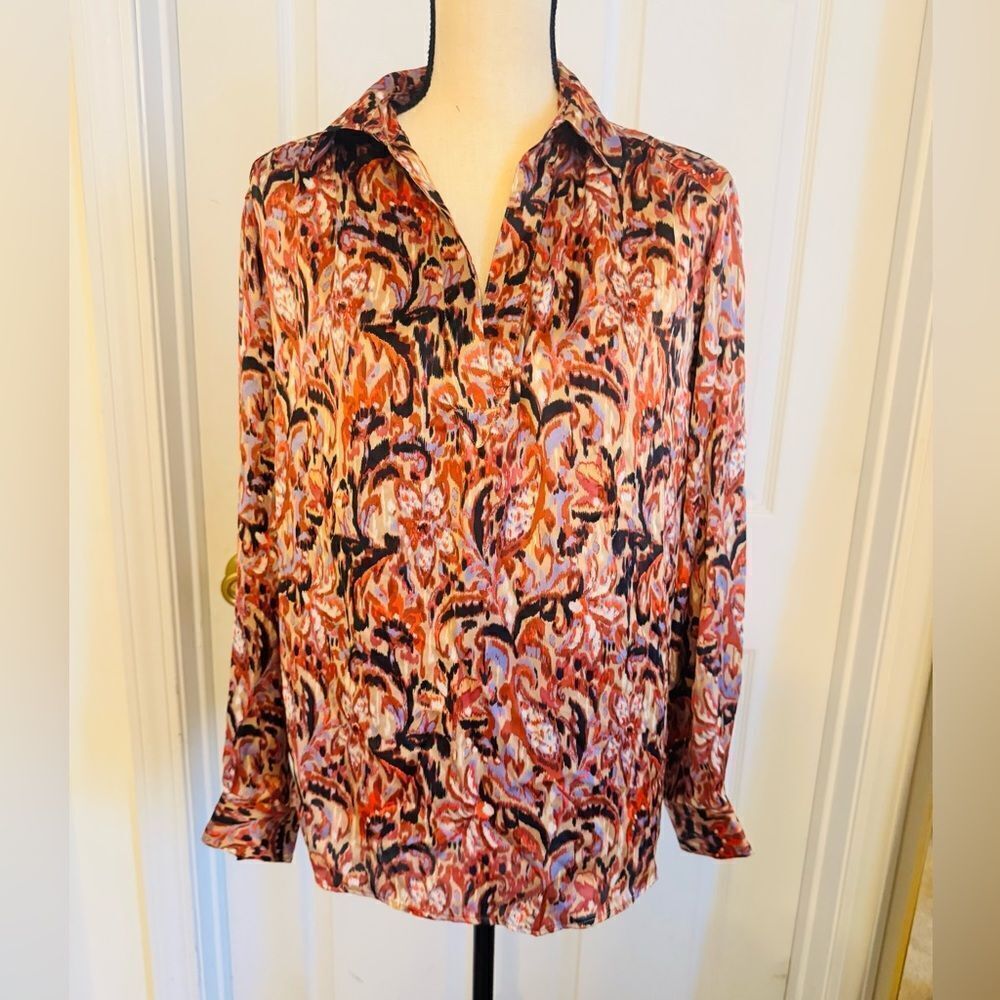ZARA FLOWY PRINTED SATIN EFFECT BLOUSE - Picture 9 of 9
